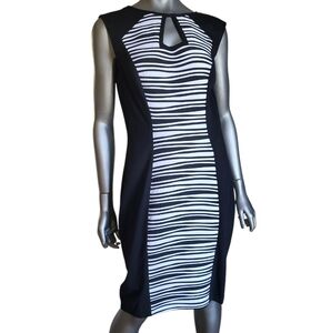 195. Cache Elegant Black and White Striped Stretchy Dress - Size 14